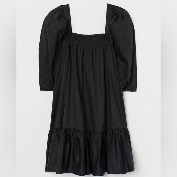 H&M Black Puff Sleeve Mini Cotton Dress Small - Picture 4 of 10